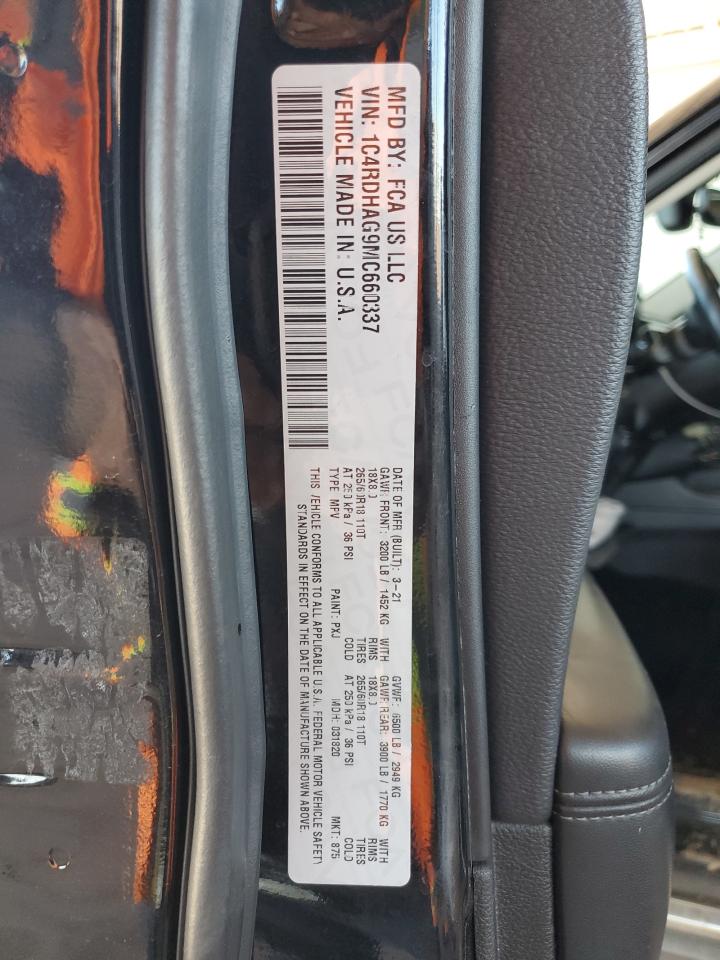 2021 Dodge Durango Sxt VIN: 1C4RDHAG9MC660337 Lot: 84587045