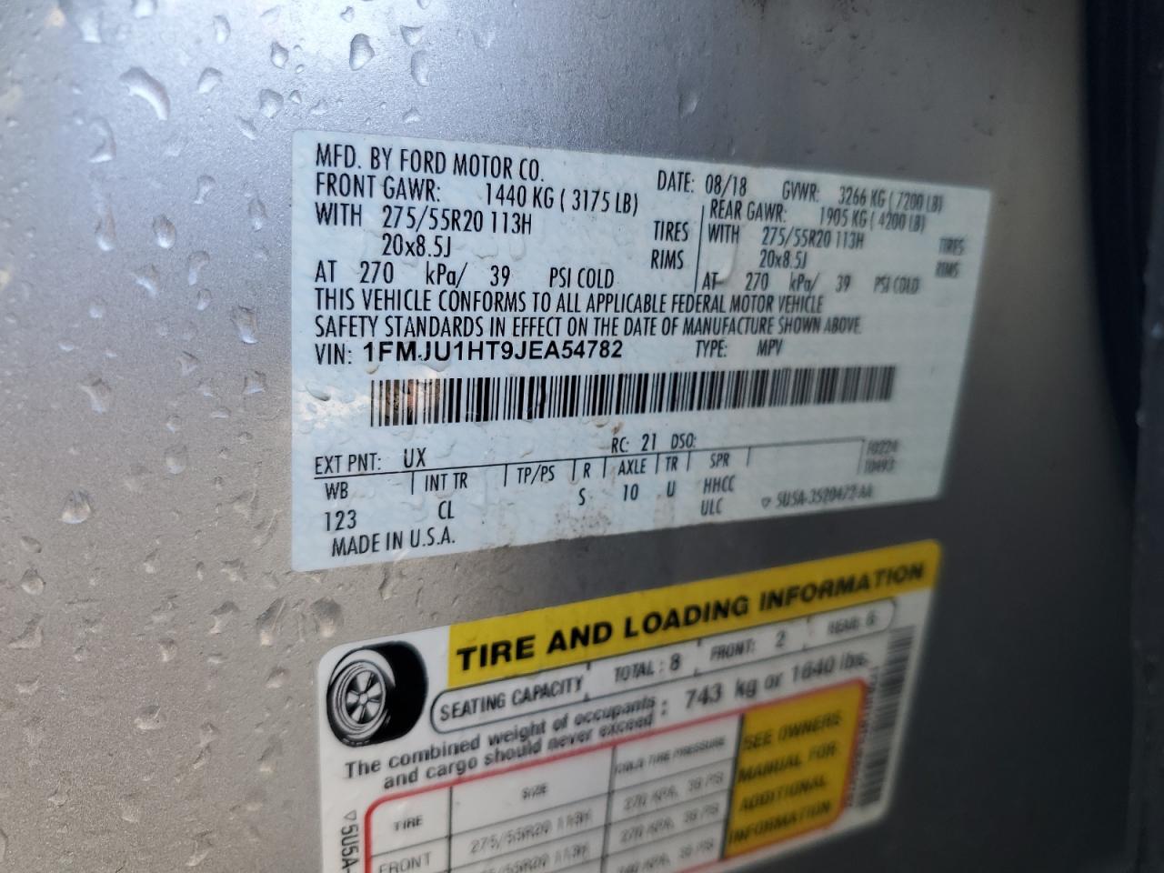 2018 Ford Expedition Xlt VIN: 1FMJU1HT9JEA54782 Lot: 81555035