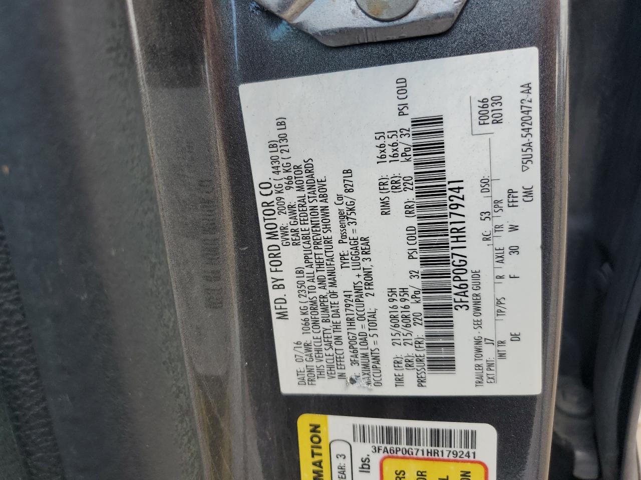 2017 Ford Fusion S VIN: 3FA6P0G71HR179241 Lot: 84162275