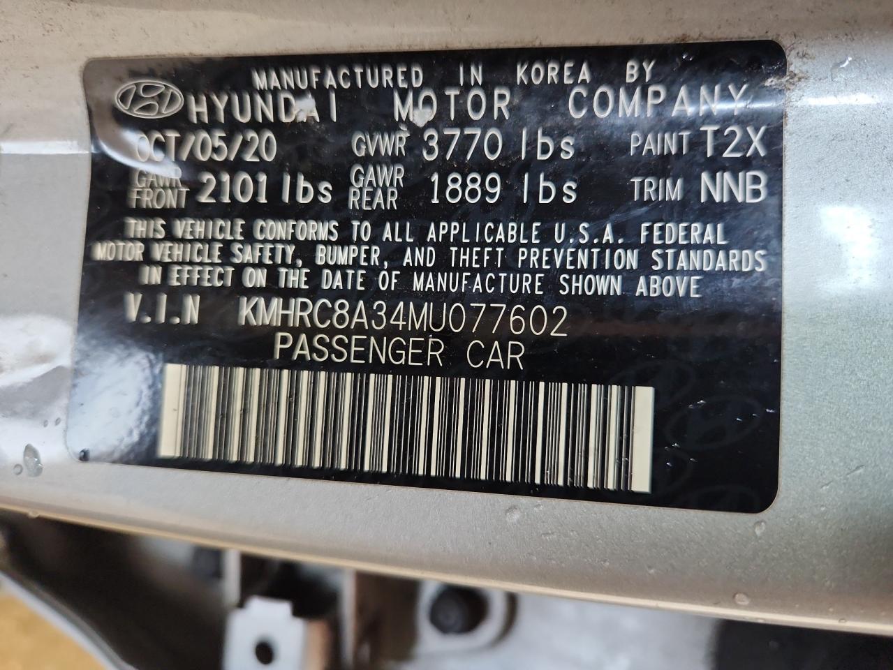 2021 Hyundai Venue Sel VIN: KMHRC8A34MU077602 Lot: 72088185