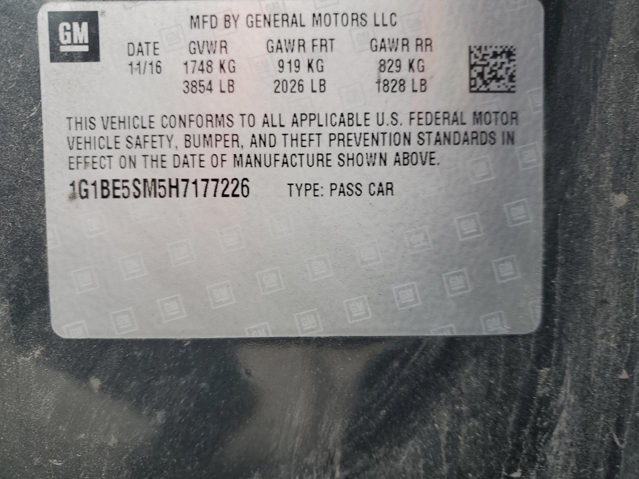 2017 Chevrolet Cruze Lt VIN: 1G1BE5SM5H7177226 Lot: 71863135