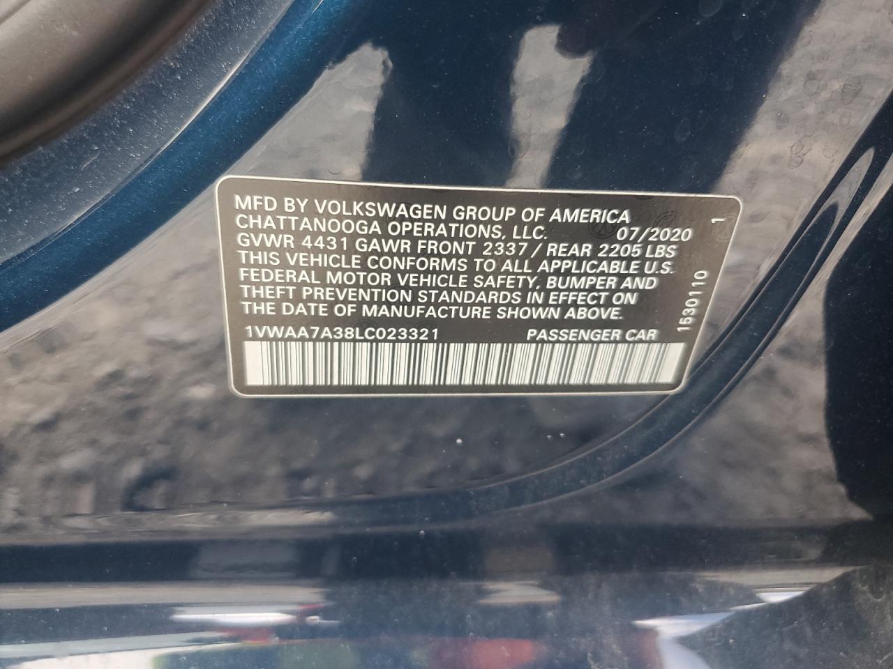 2020 Volkswagen Passat S VIN: 1VWAA7A38LC023321 Lot: 71397365