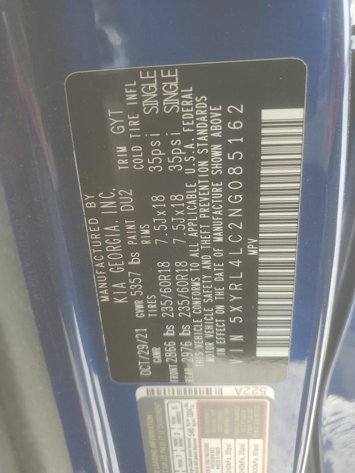 2022 Kia Sorento S VIN: 5XYRL4LC2NG085162 Lot: 70814025