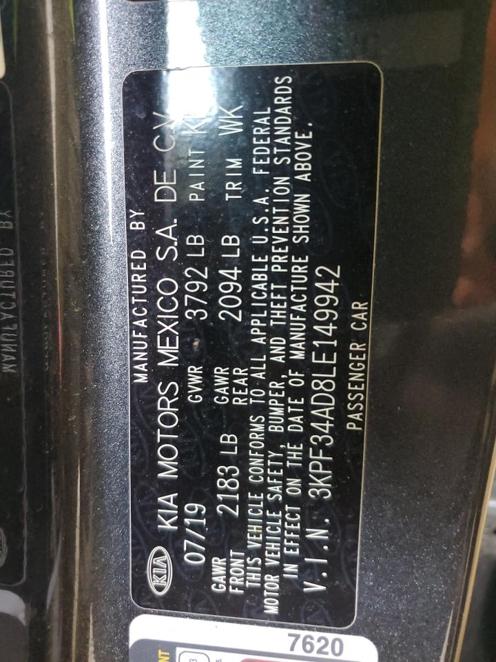 2020 Kia Forte Gt Line VIN: 3KPF34AD8LE149942 Lot: 80724365