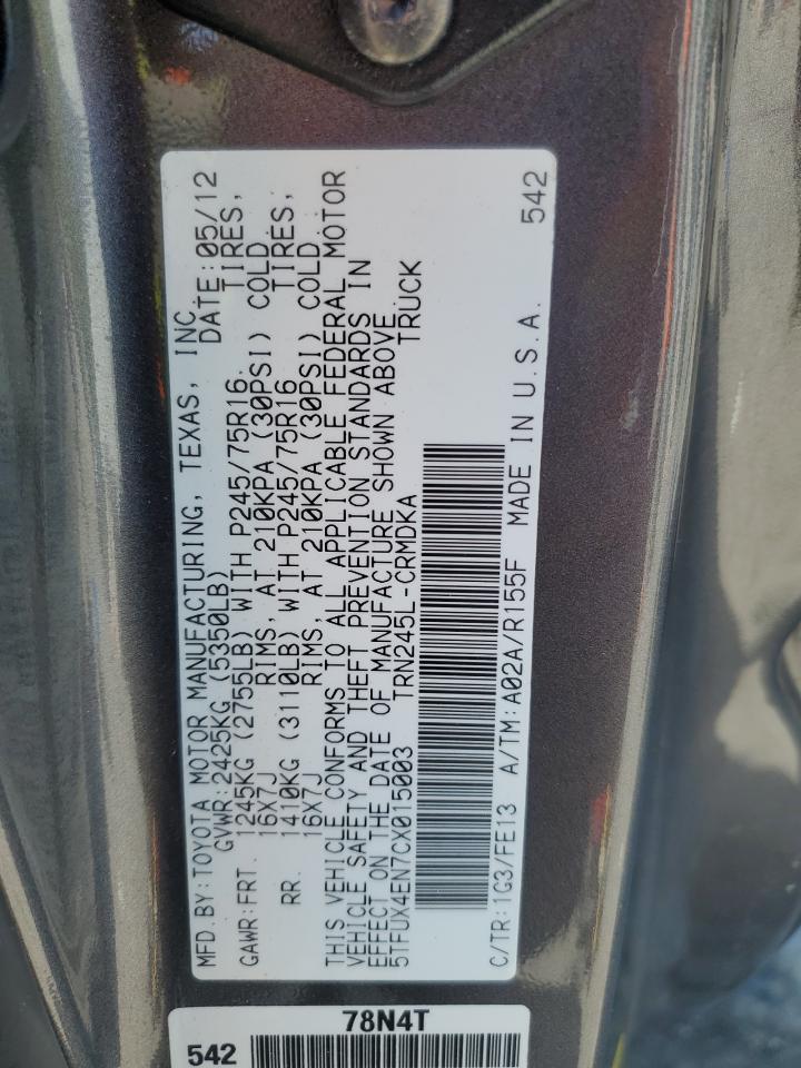 2012 Toyota Tacoma Access Cab VIN: 5TFUX4EN7CX015003 Lot: 80352945