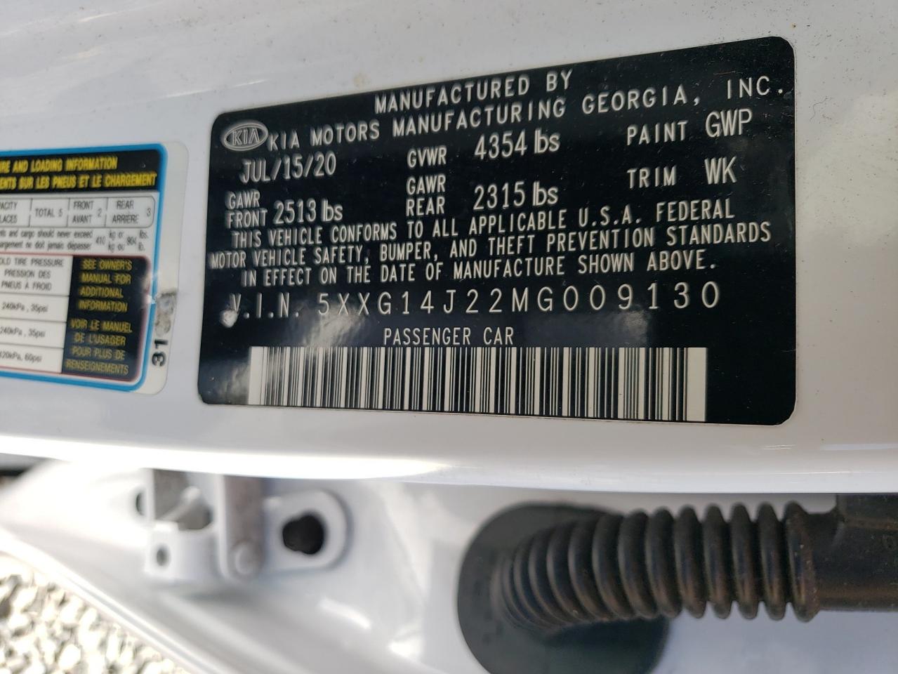 2021 Kia K5 Lxs VIN: 5XXG14J22MG009130 Lot: 70914295