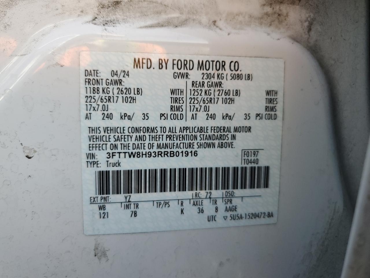 2024 Ford Maverick Xlt VIN: 3FTTW8H93RRB01916 Lot: 84650535