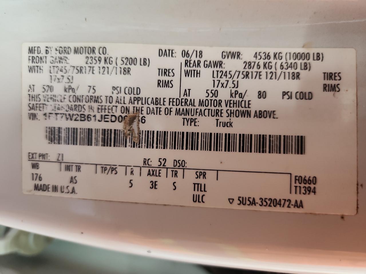 2018 Ford F250 Super Duty VIN: 1FT7W2B61JED00256 Lot: 71802515