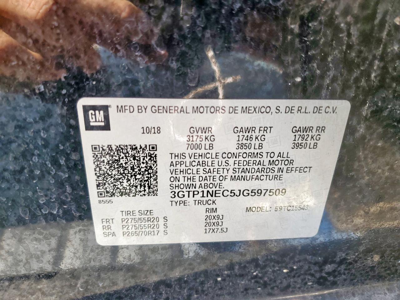 2018 GMC Sierra C1500 Slt VIN: 3GTP1NEC5JG597509 Lot: 84467555