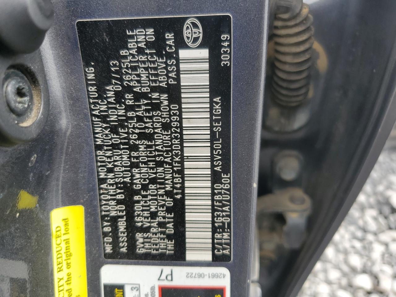 2013 Toyota Camry L VIN: 4T4BF1FK3DR329930 Lot: 70764055