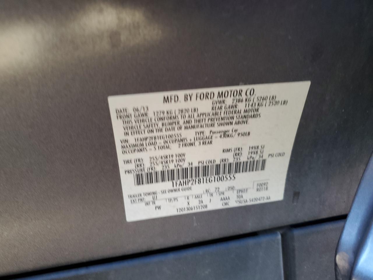 2014 Ford Taurus Limited VIN: 1FAHP2F81EG100555 Lot: 84612695