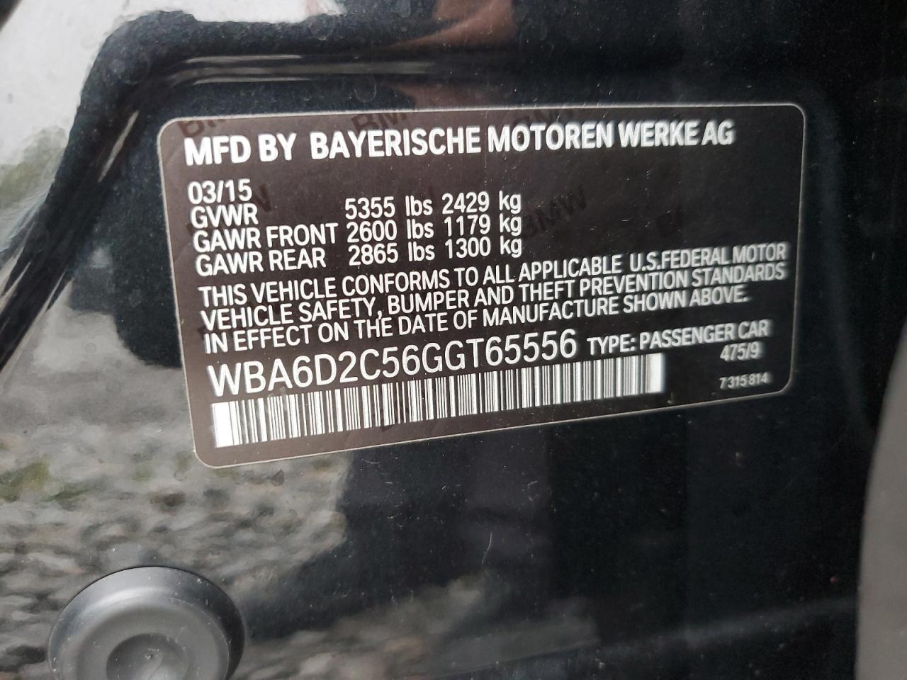 2016 BMW 640 Xi Gran Coupe VIN: WBA6D2C56GGT65556 Lot: 84202505
