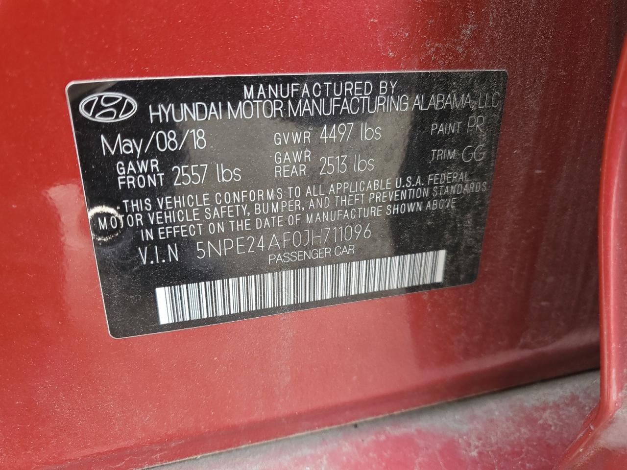 2018 Hyundai Sonata Se VIN: 5NPE24AF0JH711096 Lot: 80566575