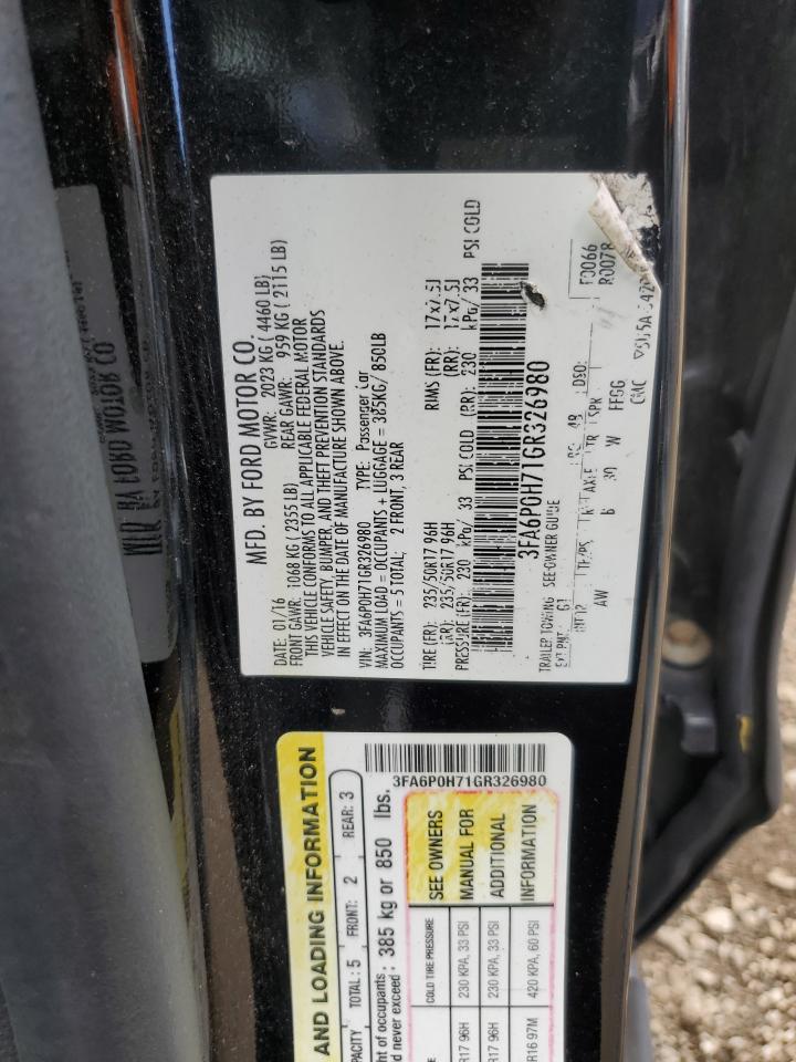 2016 Ford Fusion Se VIN: 3FA6P0H71GR326980 Lot: 81058325