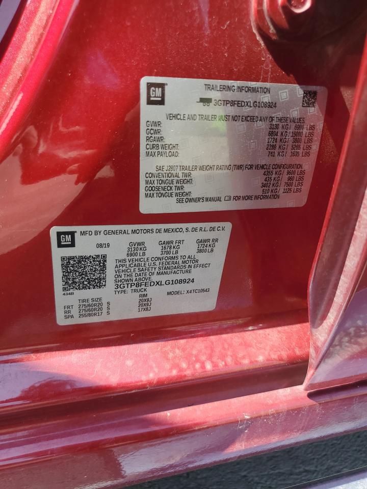 2020 GMC Sierra C1500 Denali VIN: 3GTP8FEDXLG108924 Lot: 72052125