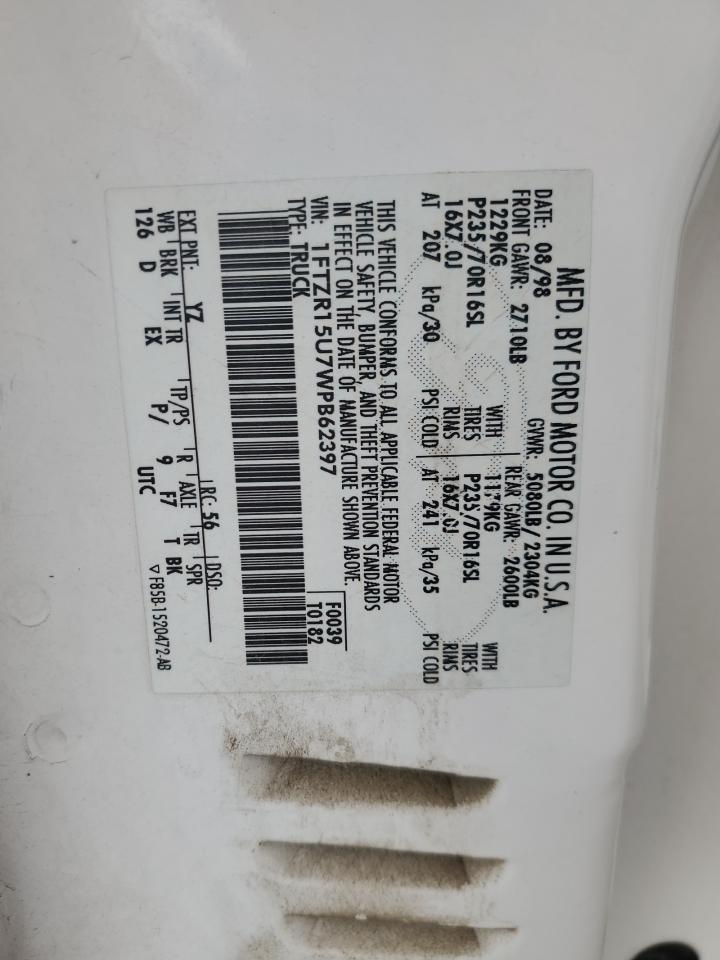 1998 Ford Ranger Super Cab VIN: 1FTZR15U7WPB62397 Lot: 84831095