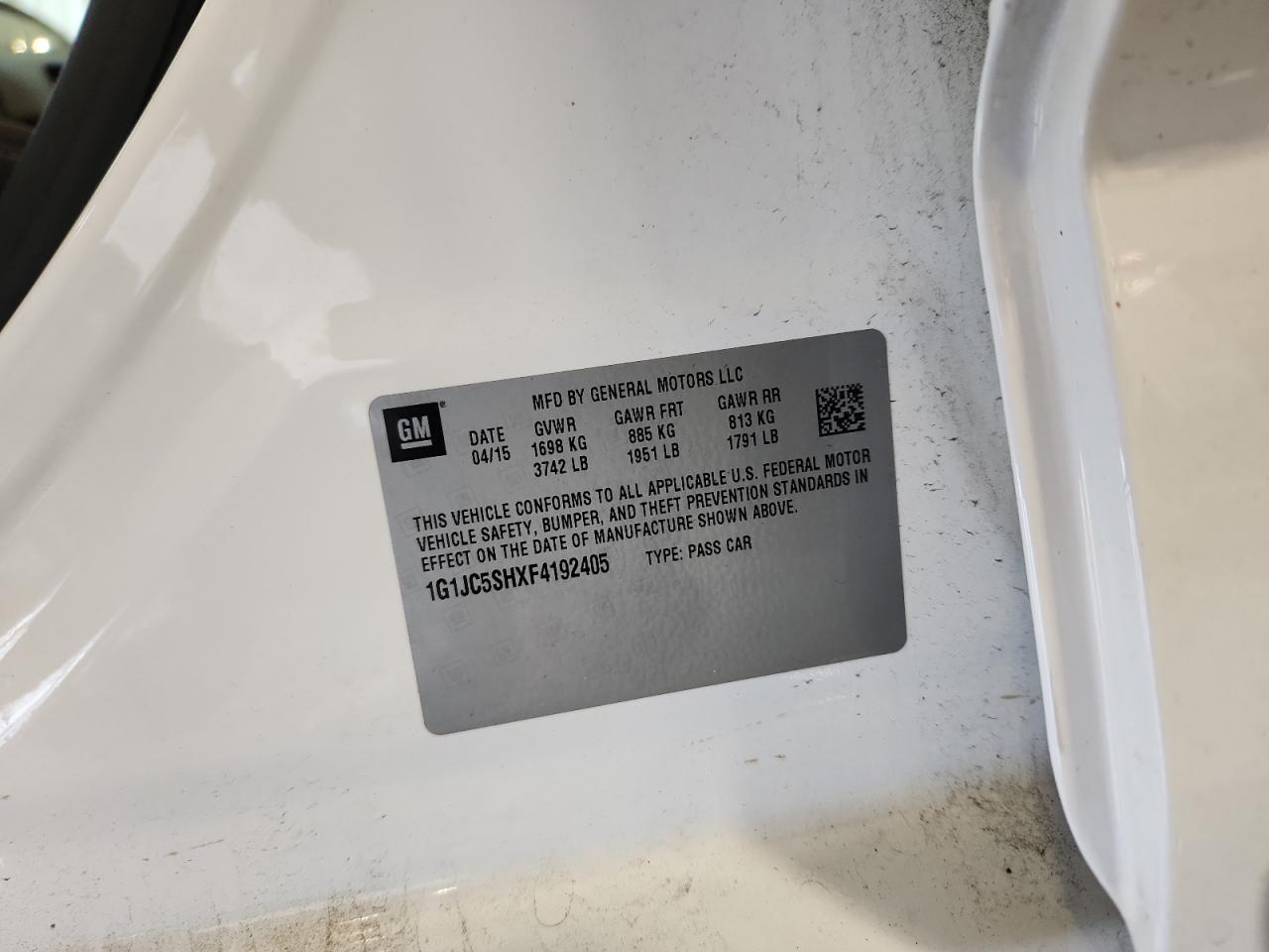 2015 Chevrolet Sonic Lt VIN: 1G1JC5SHXF4192405 Lot: 82070565