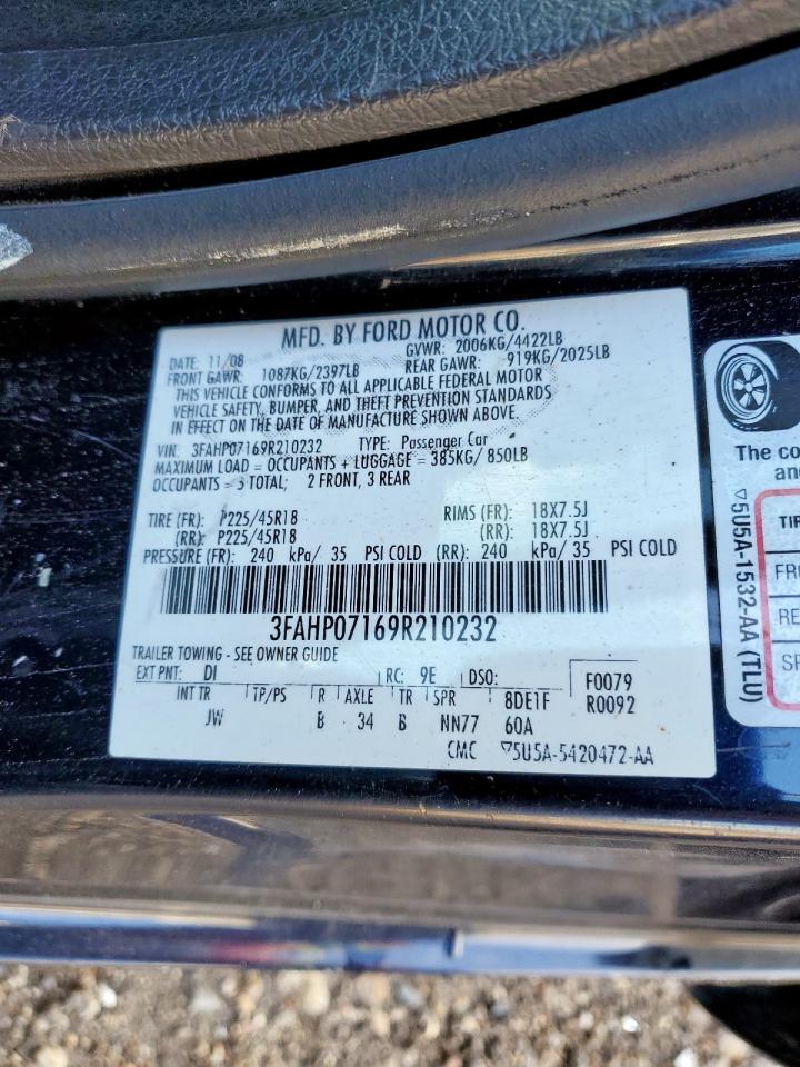 2009 Ford Fusion Se VIN: 3FAHP07169R210232 Lot: 83814545