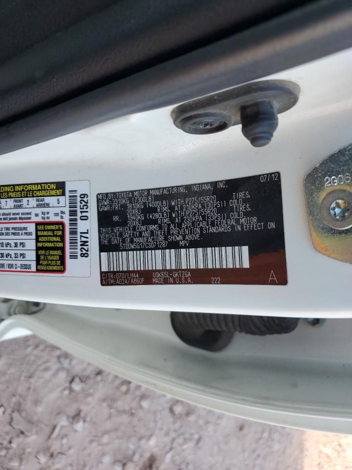 2012 Toyota Sequoia Platinum VIN: 5TDDW5G17CS071287 Lot: 80321245