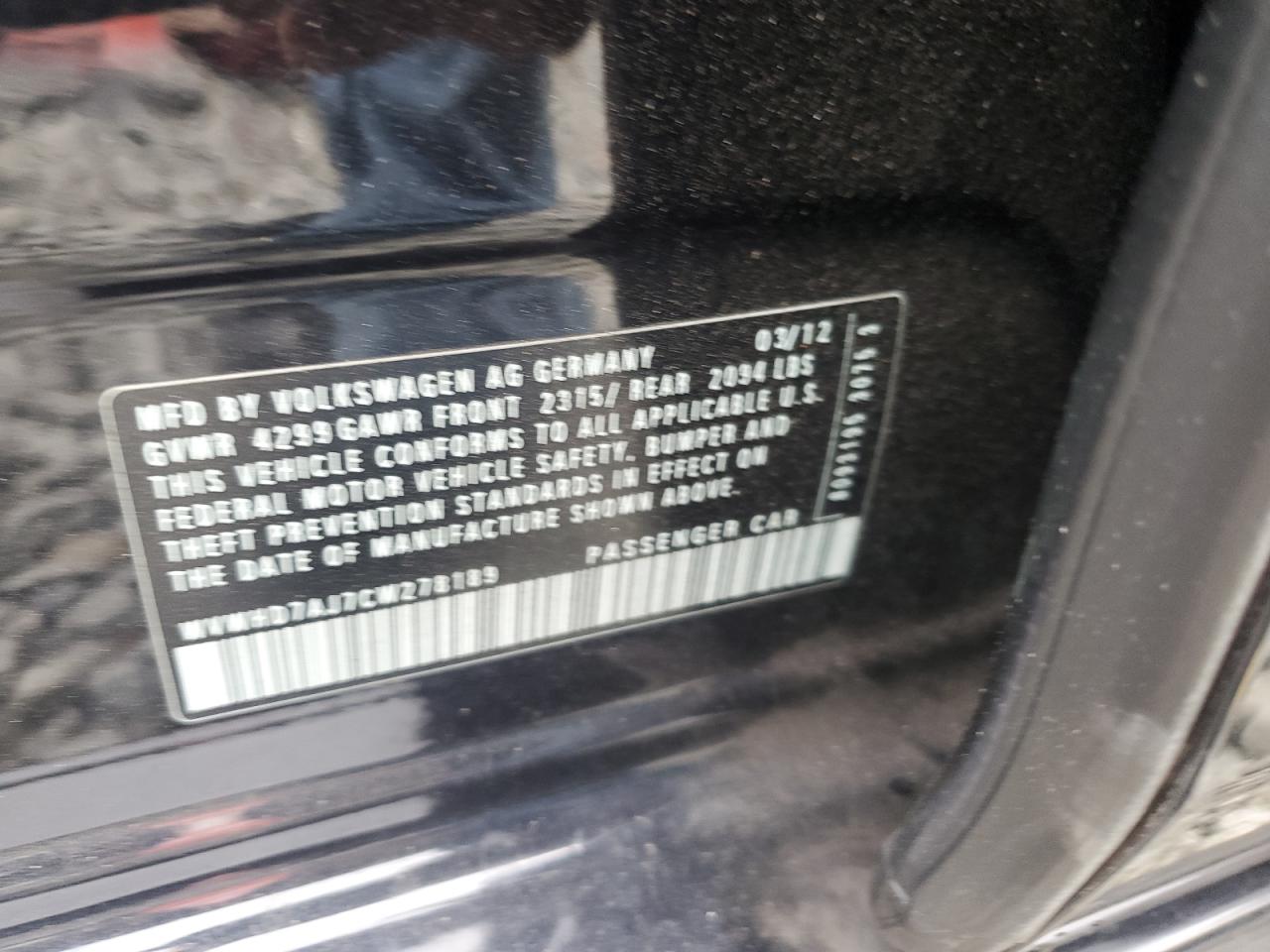 2012 Volkswagen Gti VIN: WVWHD7AJ7CW278189 Lot: 81611415