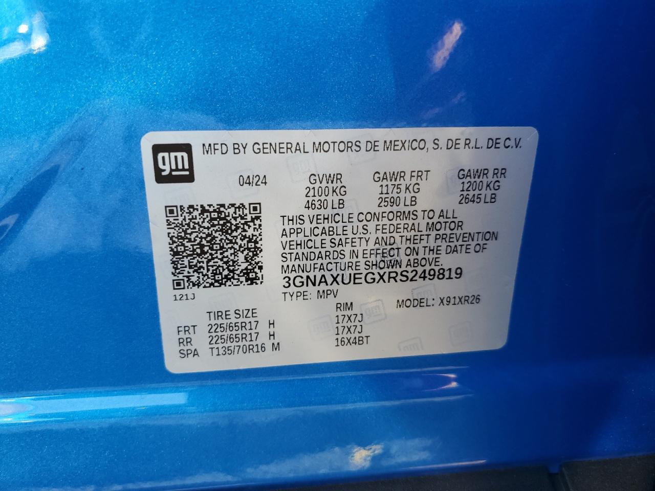 2024 Chevrolet Equinox Lt VIN: 3GNAXUEGXRS249819 Lot: 80565115