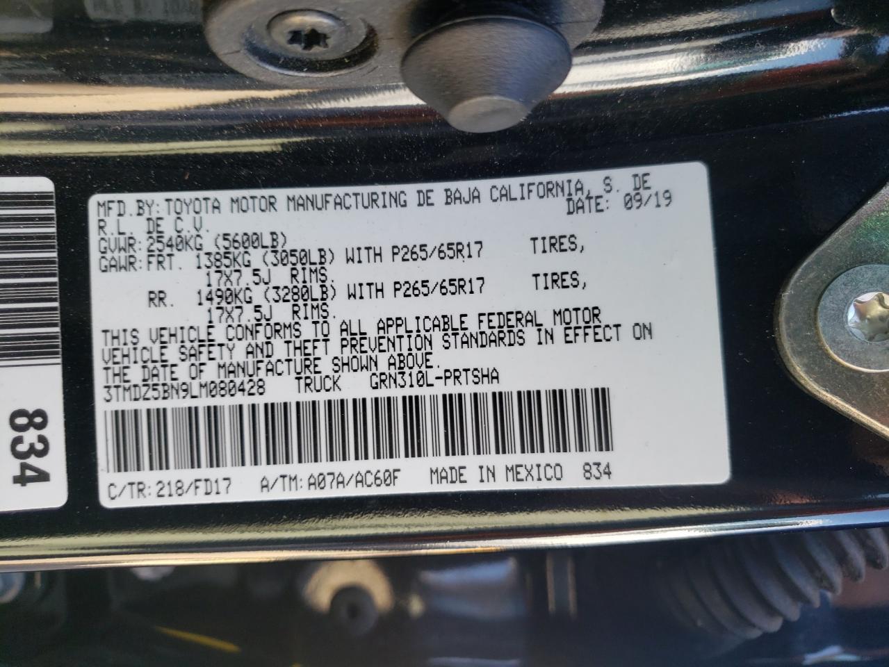 2020 Toyota Tacoma Double Cab VIN: 3TMDZ5BN9LM080428 Lot: 80110235