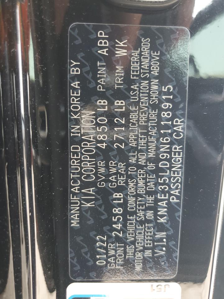 2022 Kia Stinger Gt Line VIN: KNAE35LD9N6118915 Lot: 71285235