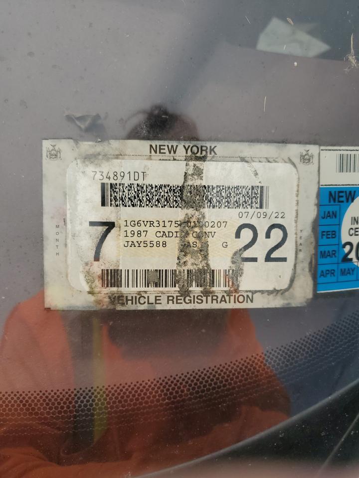 1987 Cadillac Allante VIN: 1G6VR3175HU100207 Lot: 71065825