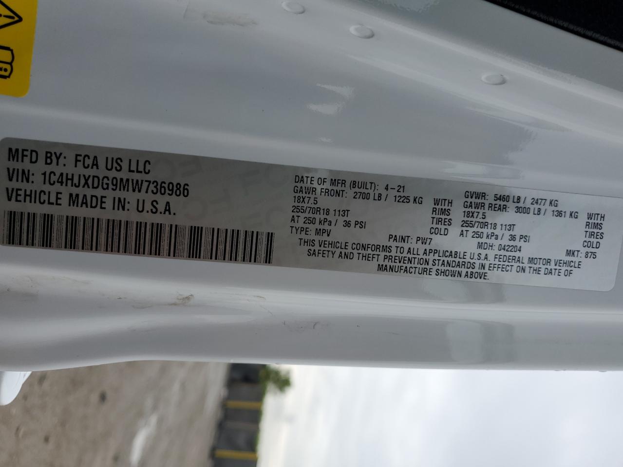 2021 Jeep Wrangler Unlimited Sport VIN: 1C4HJXDG9MW736986 Lot: 83810765