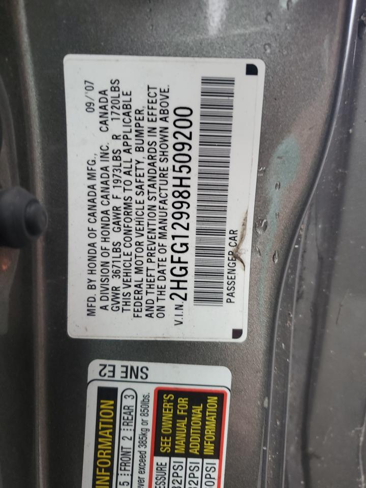 2008 Honda Civic Exl VIN: 2HGFG12998H509200 Lot: 81801475