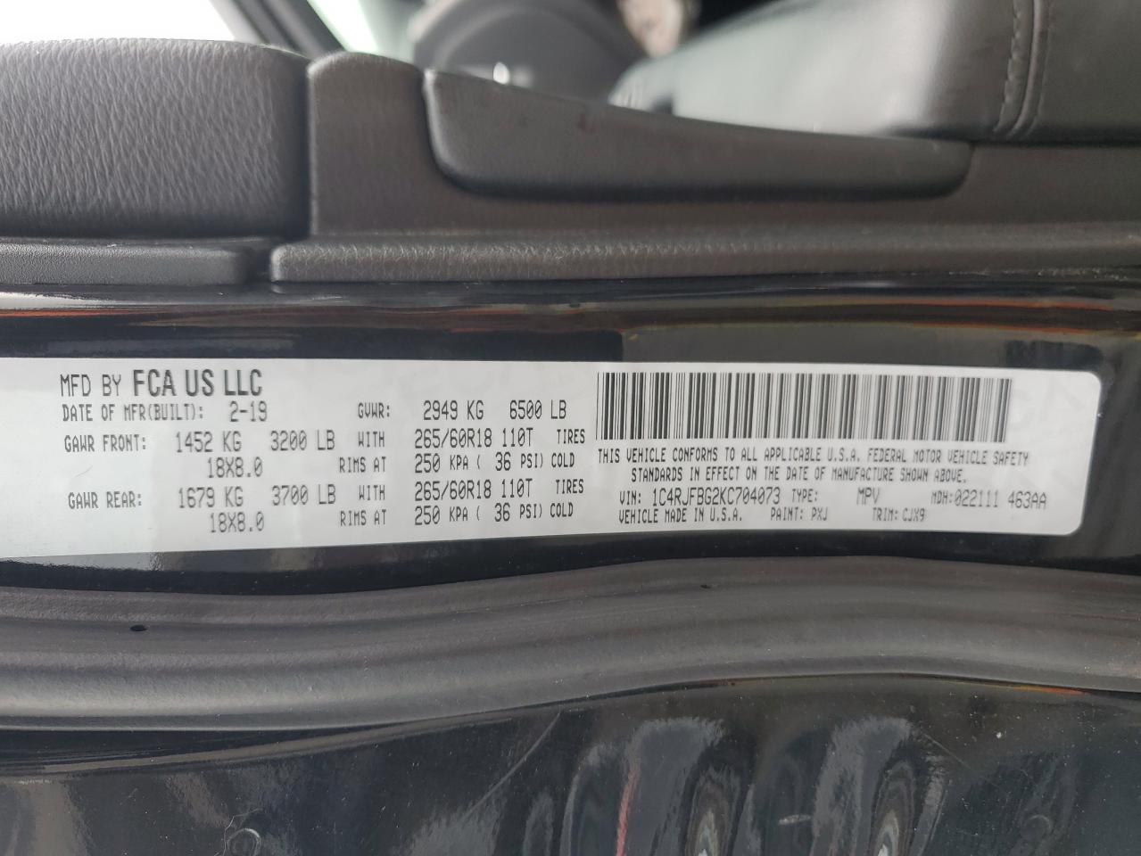 2019 Jeep Grand Cherokee Limited VIN: 1C4RJFBG2KC704073 Lot: 81078495