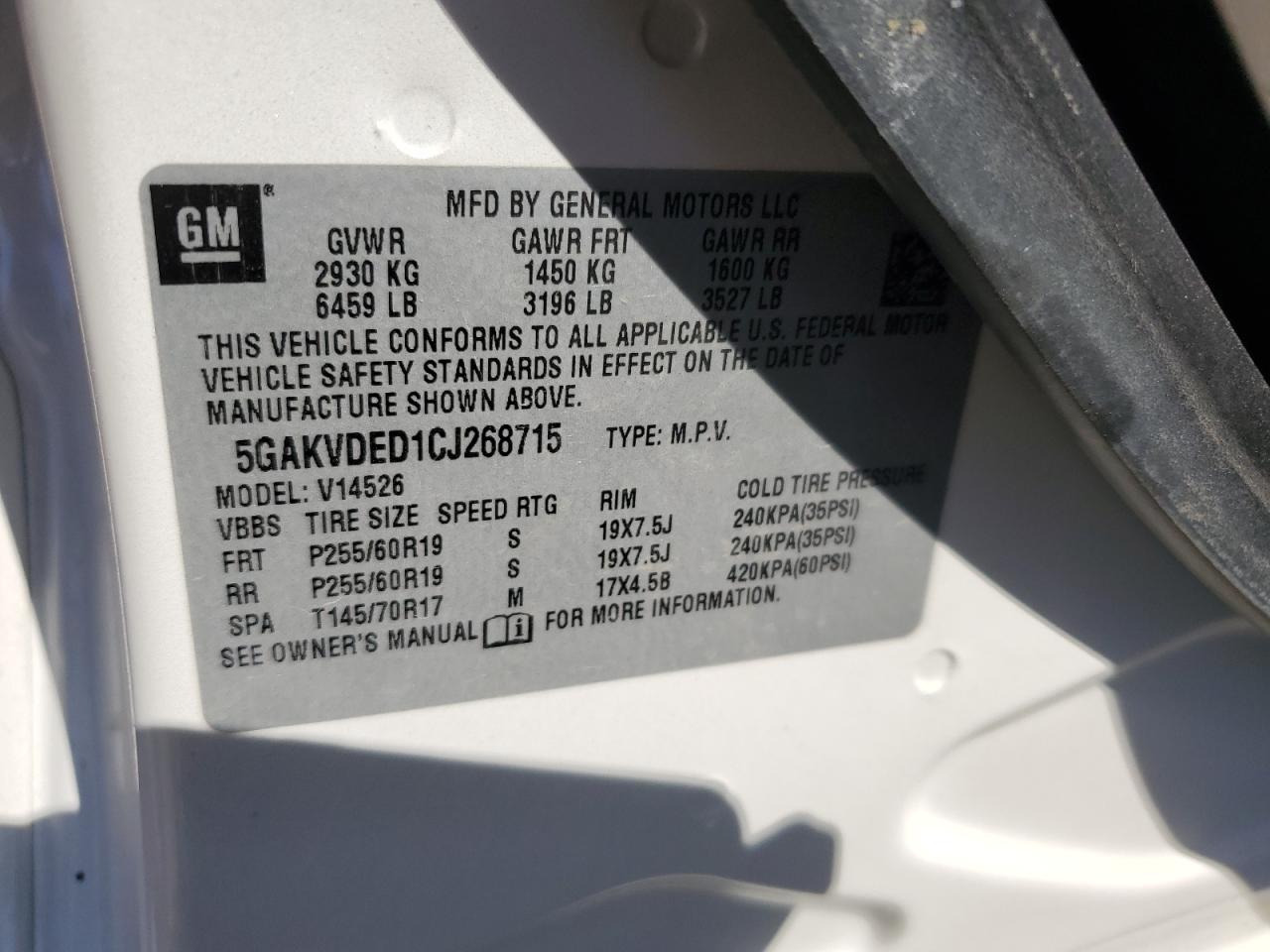 2012 Buick Enclave VIN: 5GAKVDED1CJ268715 Lot: 83828575