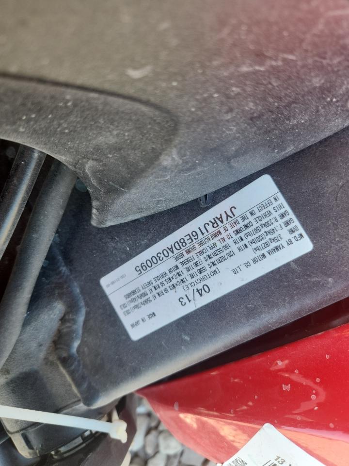 2013 Yamaha Yzfr6 VIN: JYARJ16E8DA030095 Lot: 80901075