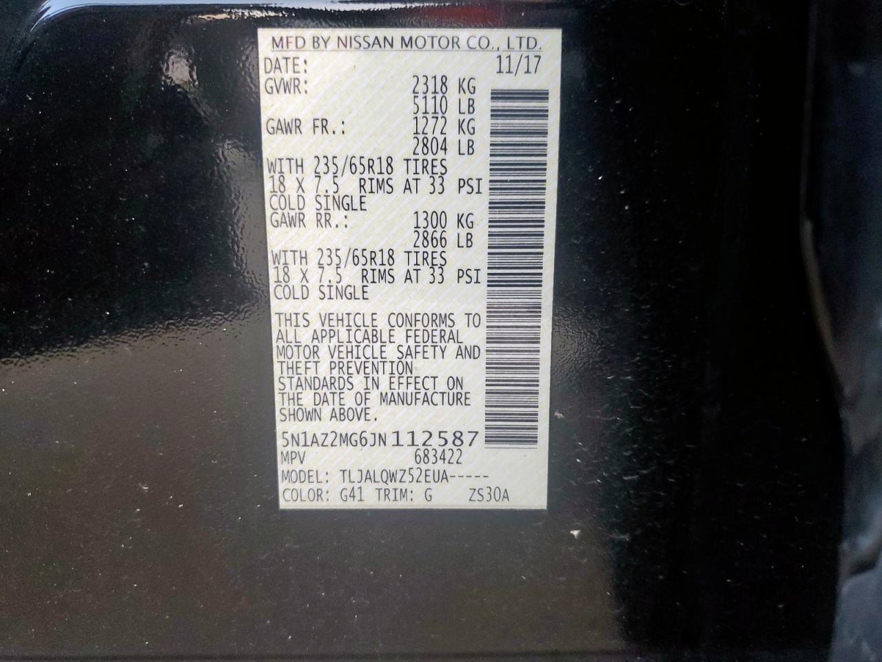 2018 Nissan Murano S VIN: 5N1AZ2MG6JN112587 Lot: 80577275