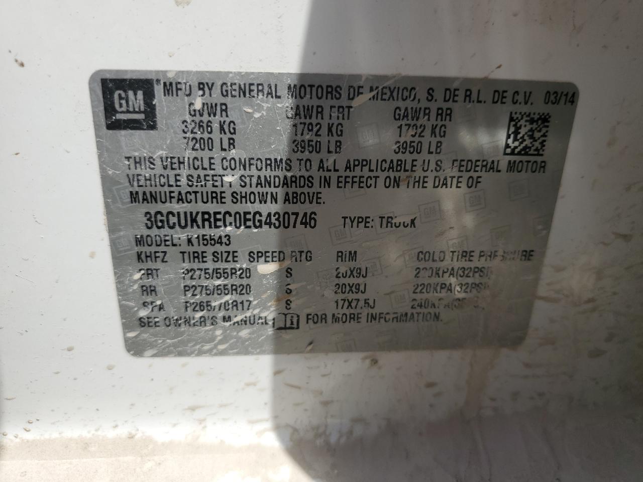 2014 Chevrolet Silverado K1500 Lt VIN: 3GCUKREC0EG430746 Lot: 80828735