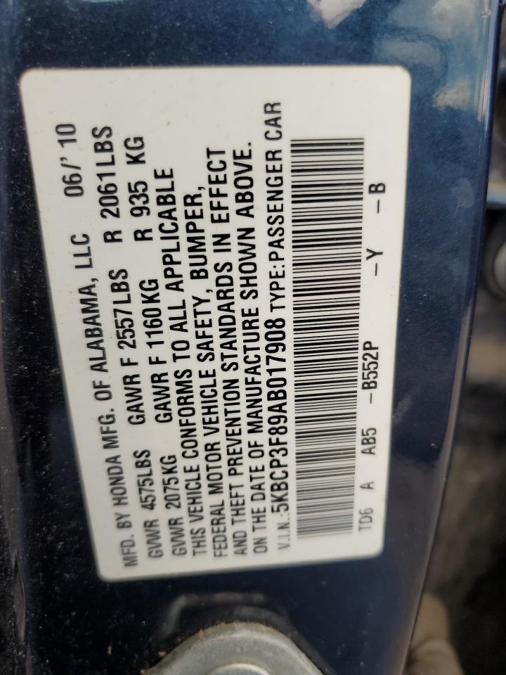 2010 Honda Accord Exl VIN: 5KBCP3F89AB017908 Lot: 71681965
