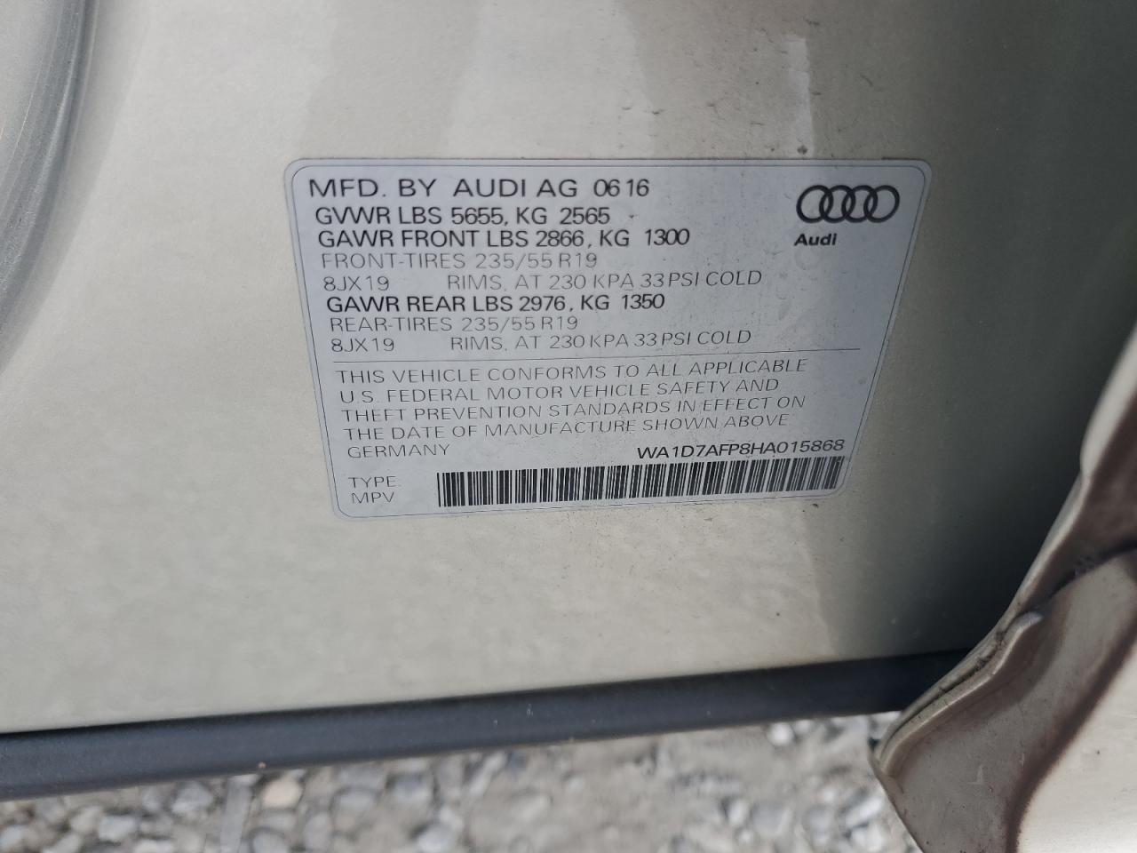 2017 Audi Q5 Premium Plus S-Line VIN: WA1D7AFP8HA015868 Lot: 70937625