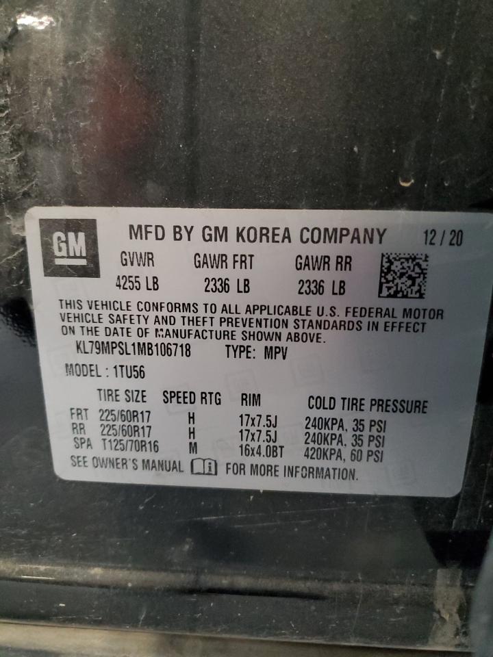 2021 Chevrolet Trailblazer Lt VIN: KL79MPSL1MB106718 Lot: 84205155