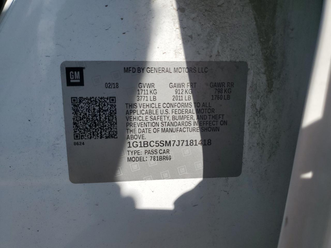 2018 Chevrolet Cruze Ls VIN: 1G1BC5SM7J7181418 Lot: 83992095