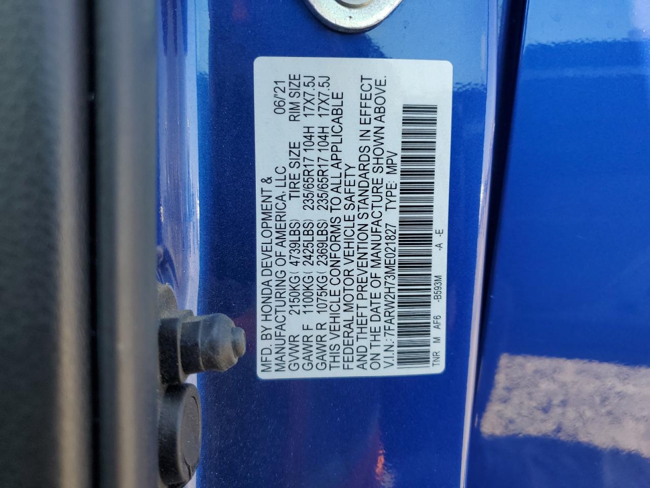 2021 Honda Cr-V Se VIN: 7FARW2H73ME021827 Lot: 80504495