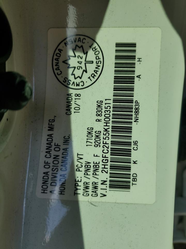 2019 Honda Civic Lx VIN: 2HGFC2F55KH003511 Lot: 81646185