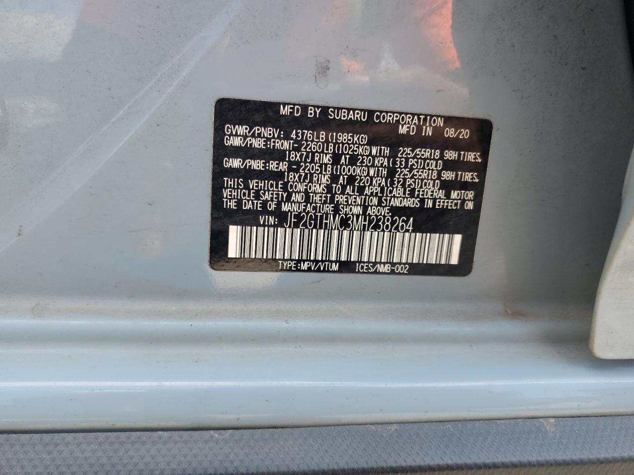 2021 Subaru Crosstrek Limited VIN: JF2GTHMC3MH238264 Lot: 70902955