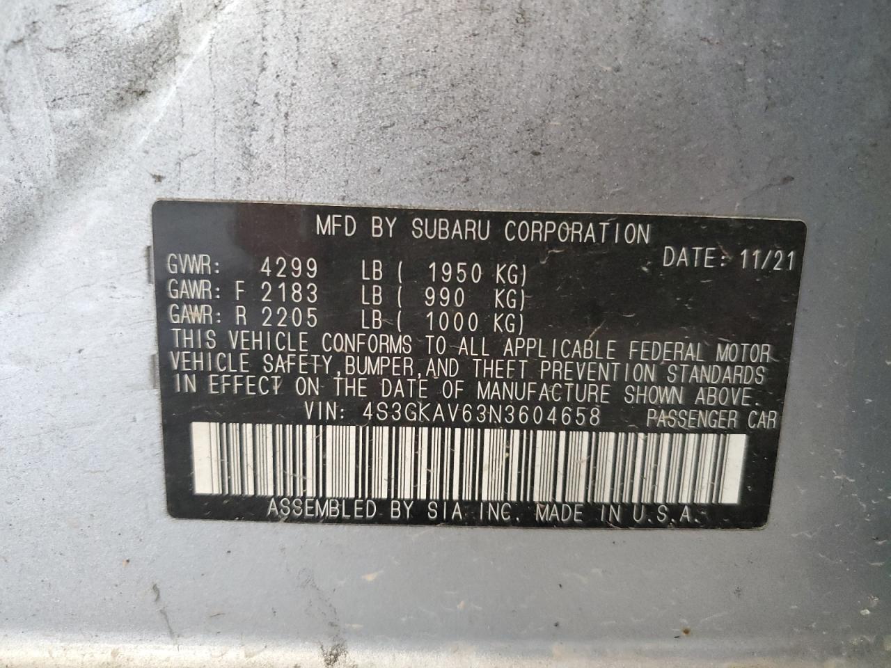 2022 Subaru Impreza Premium VIN: 4S3GKAV63N3604658 Lot: 71557905