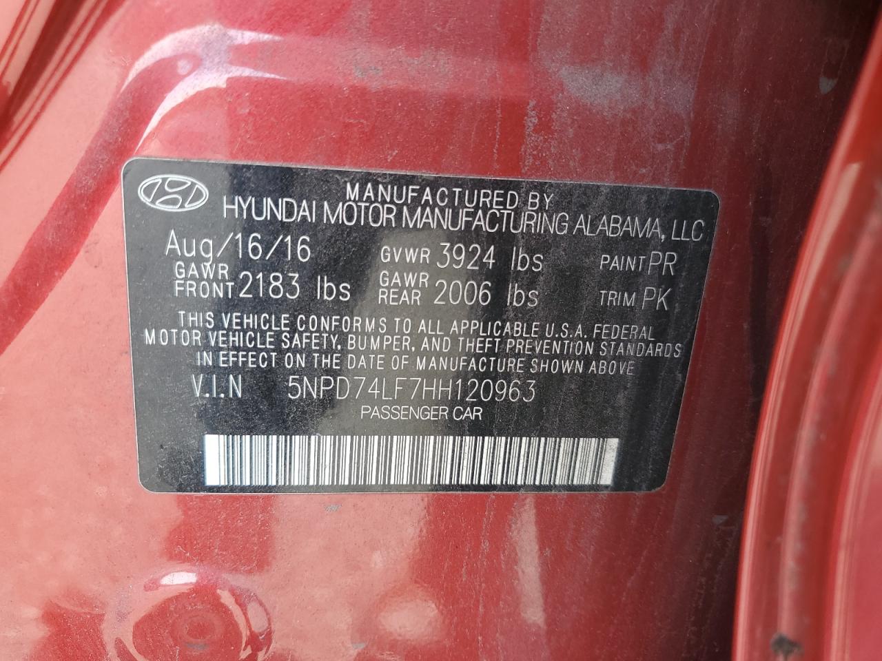 2017 Hyundai Elantra Se VIN: 5NPD74LF7HH120963 Lot: 81487015