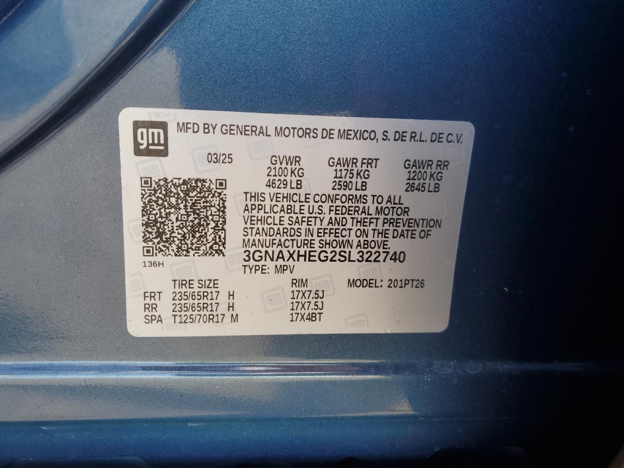 2025 Chevrolet Equinox Lt VIN: 3GNAXHEG2SL322740 Lot: 84381975