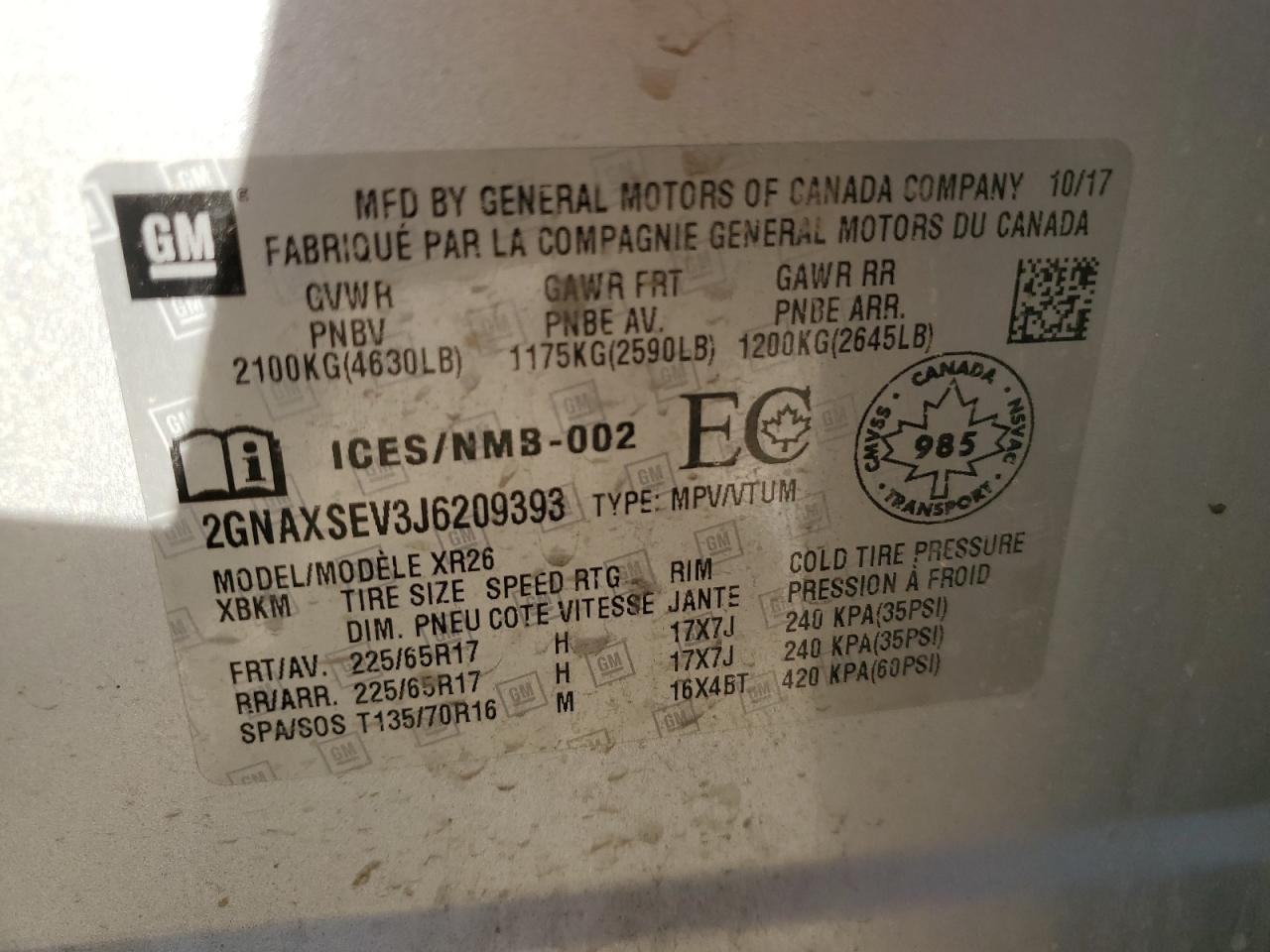 2018 Chevrolet Equinox Lt VIN: 2GNAXSEV3J6209393 Lot: 71094535