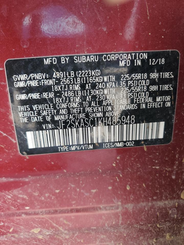 2019 Subaru Forester Limited VIN: JF2SKASC1KH485948 Lot: 80647945