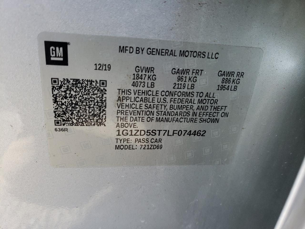 2020 Chevrolet Malibu Lt VIN: 1G1ZD5ST7LF074462 Lot: 81866185