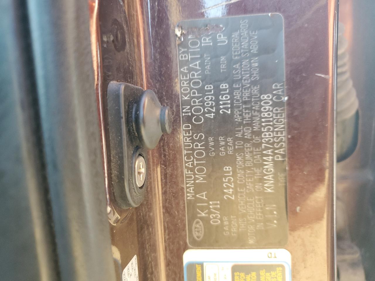 2011 Kia Optima Lx VIN: KNAGM4A73B5118908 Lot: 70840635