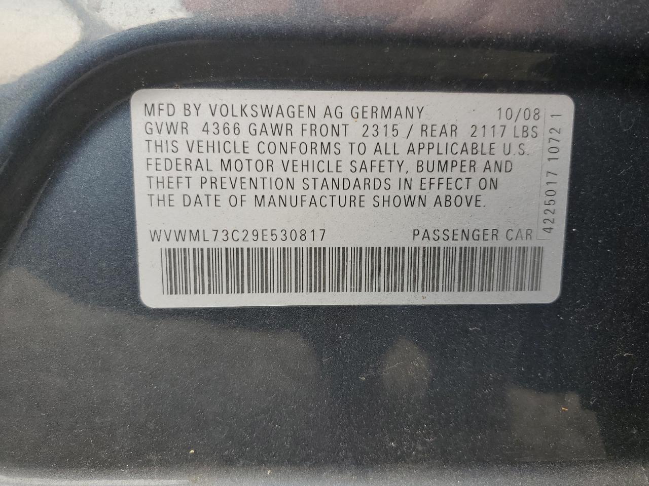 2009 Volkswagen Cc Sport VIN: WVWML73C29E530817 Lot: 71630385